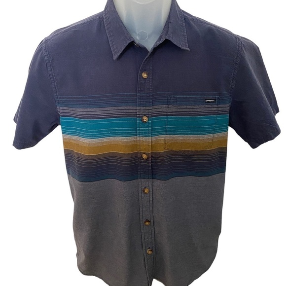 O'NEILL Blue & Gold Striped Collared Shirt Men S Small Tailored Fit - Picture 1 of 6